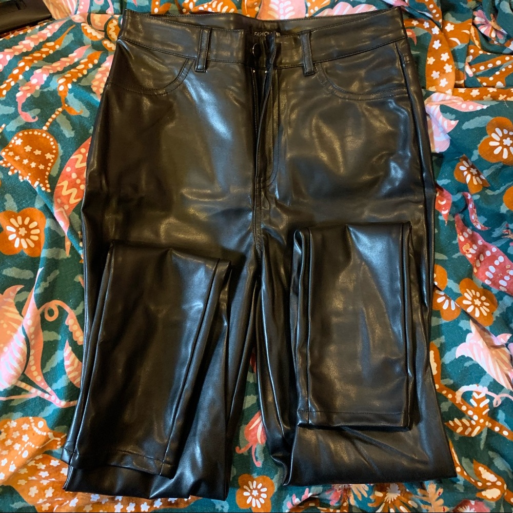 Sexy high waist Black faux leather skinny pants